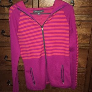 Striped zip hooded sweater